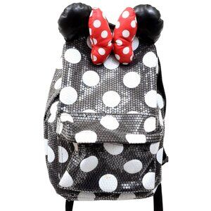 Disney PARKS Minnie Mouse Sequin Backpack Red Polka Dot Bow Daypack Diaper Bag